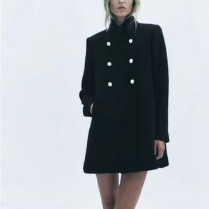 DOUBLE BREASTED HIGH COLLAR WOOL BLEND COAT